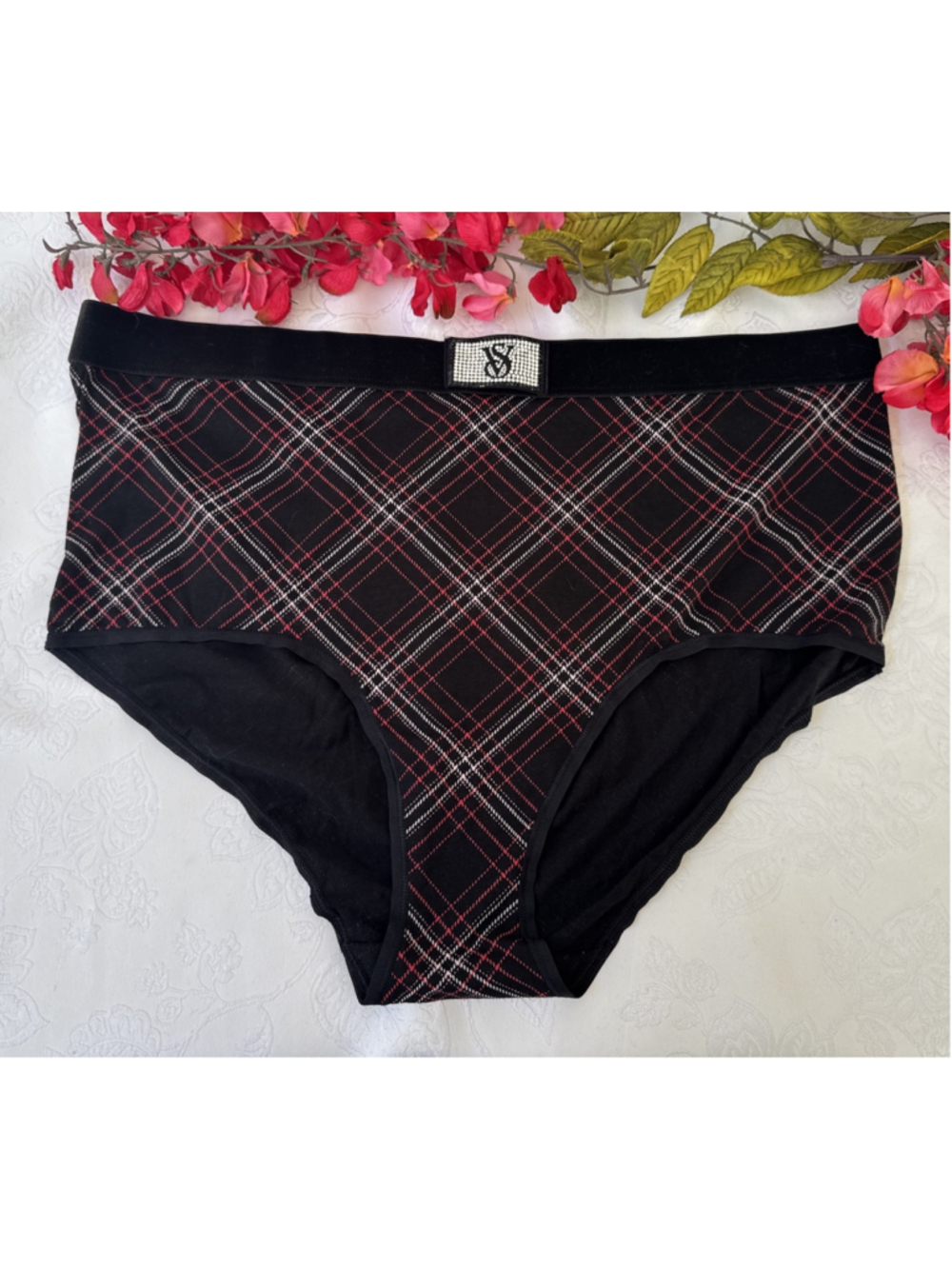 VICTORIA'S SECRET XL RHINESTONE SHINE PATCH SUPERMAN BRIEF SLIP PANTIES NWT